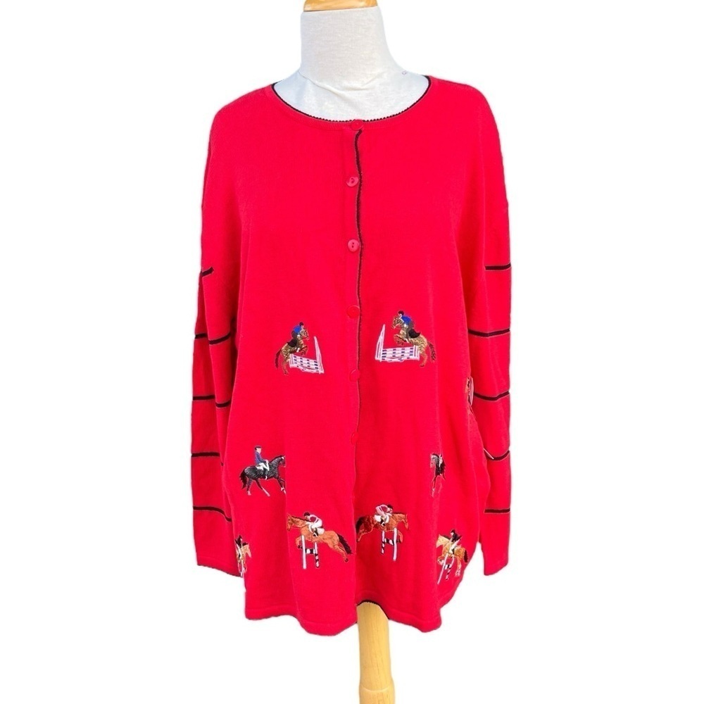 VTG Art-To-Wear Horse Cardigan Equine Artwear NOS Hunter Jumper Dressage Plus 2X